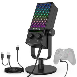 lot 11891 image: ZealSound Gaming Microphone for Xbox, PC & Mac, Noise Cancellation Streaming Mic with One Tap Mute, RGB Lighting, Monitoring, Gain Control, Condenser Mic for iPhone, Computer, Podcast, Gamer, YouTube