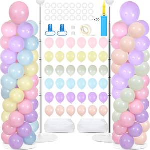lot 11892 image: 2 Sets Pastel Balloon Column Stand Kit with 100 Balloons Spring Mothers Day Adjustable Balloon Tower Stand with Bases for Floor Macaron Column for Graduation Birthday Rainbow Party Wedding Decor