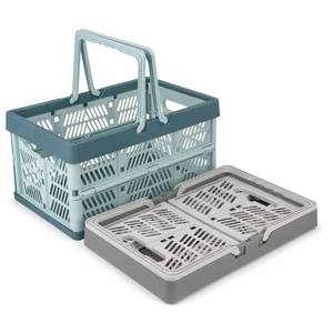 lot 11895 image: Domiella 2-Pack Foldable Storage Baskets, Collapsible PP Crates with Handles - 20L Capacity, Strong and Portable for Home Organization, Picnic and Shopping, Grey  Blue