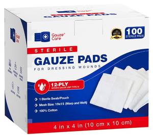lot 11927 image: 100pc Large Sterile Gauze Pads 4x4 Sterile for Wounds Bulk - 12ply Woven Gauze Sponges 4x4 Sterile - USP IV Breathable Mesh 4x4 Gauze Pads Sterile for Enhanced Absorption - First Aid Medical