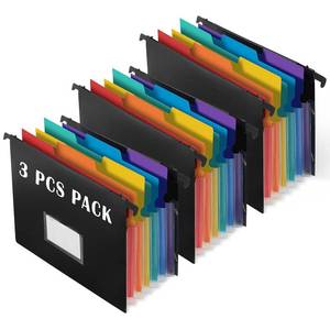 lot 12373 image: TRANBO 7-Pockets Hanging File Folder with Retractable Hooks for Filing Cabinet, Letter Size Expandable Accordion File Organizer with Elastic Band for File Frame or On-The-Go Use (3 Pack)