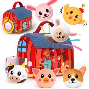 lot 12387 image: JOYSINTOY Baby Toys 6-12 Months - Soft Barn with Stuffed Farm Animals Toy, Montessori Toys for 6 Months Infant Boys Girls Sensory Gifts with Rattle, Crinkle Paper, Mirror