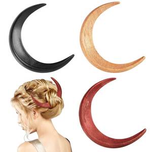 lot 12389 image: Taiyin 3 Pcs Moon Hair Fork Hairpin for Women 5.12 Moon Stick Hand Carved Clip Thin Hair Accessories Wooden Barrettes Lightweight Styling Tool(Red, Black and Wood Color)