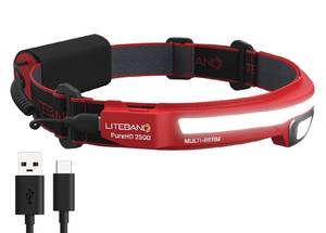lot 12394 image: LITEBAND PRO Multi-Beam Rechargeable LED Headlamp, 2500 Lumens, 210° Wide Beam  Focused Spot, PureHD High CRI Light, Hard Hat Compatible, Professional No-Bounce Fit, IPX5 Weather Resistant, Red