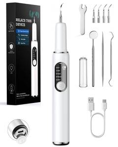 lot 12398 image: RELACS 7000 Plaque Remover for Teeth, Tartar Remover for Teeth, Dental Calculus Remover, Teeth Cleaning Kit 5 Speed Modes with 3 Replaceable Heads, with LED Light.