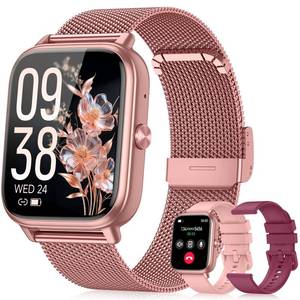 lot 12410 image: paybay Smart Watch for Women Men- 1000mAh Battery AnswerMake Call, Fitness Step Tracker Watch with Sleep MonitorActivity Counter110 Sport Mode for Andriod iPhone iOS Compatible - 3 Straps, Pink