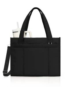 lot 12417 image: RHDZO Tote Bag for Women, Puffer Work Tote Bag, 15.6 Inch Laptop Purse with Cup Holder, Crossbody Boxy Shoulder Handbag with Zipper and Multi Compartments for Travel Nurse Teacher College, Black
