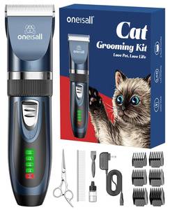 lot 12424 image: oneisall Quiet Cat Clippers for Matted & Long Hair, 2-Speed Cordless Pet Shaver Grooming Kit for Cats, Small Dogs & Animals (Blue)