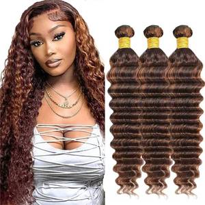 lot 12429 image: 28 28 28 Inch P430 Bundles Human Hair Dark Brown Deep Wave 3 Bundles Brazilian Virgin Remy Highlight Brown Deep Wave Bundle Human Hair Extensions