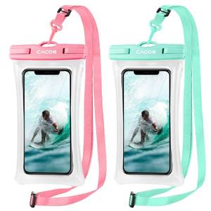 lot 12442 image: CACOE Floatable Floating Universal Waterproof Phone Case 2 Pcs-Up to 7.0,Waterproof Phone Pouch with Adjustable Neck Lanyard,IPX8 Cellphone Dry Bags for Beach Pool Swimming��BluePink��(Missing One Lanyard)