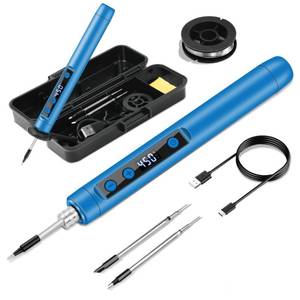 lot 12451 image: Cordless Soldering Iron Kit - 1100mAh USB Rechargeable Portable Cordless Soldering Gun - LCD Digital Adjustable Temperature Thermostatic for Home Appliance Repair, DIY (Used)