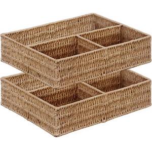 lot 13240 image: Vagusicc Wicker Divided Storage Basket, Wicker Baskets, Basket for Shelves Drawer Organizing, 3 Section Rectangular Woven Storage Baskets, 2-Pack, Natural