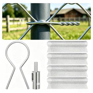 lot 13246 image: 500 Pcs 1-58 Preformed Galvanized Steel Fence Ties with Drill Chuck and Pre-Cut Tool, 11 Gauge Twist Ties for Securing Chain Link Fences on Farms, Ranches, Gardens (500)