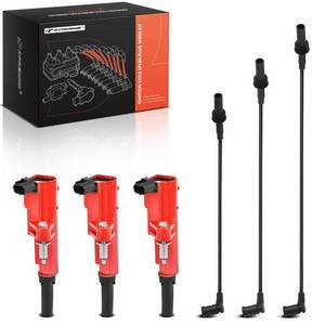 lot 13254 image: A-Premium 3 Red Ignition Coils with 3 Spark plug Wires Compatible with Dodge Durango, Nitro & Jeep Commander XK, Grand Cherokee WK, Liberty KK & Mitsubishi Raider & Ram Dakota, 1500, V6 3.7L 2009-2012