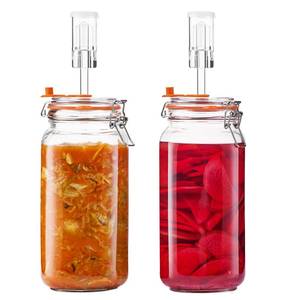 lot 13260 image: Glolaurge 2 Liters Fermentation Jar, 64oz Glass Fermenting Jar for Making Sauerkraut, Kimchi, Pickles, Mead, Cider & More, Pack of 2