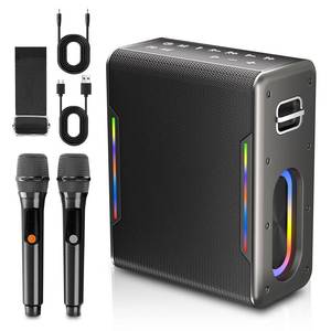 lot 13276 image: Karaoke Machine with Two Wireless Microphones, Powerful Portable Bluetooth Speaker for Adults & Kids, PA System with 2 Voice Mode, LED Lights, Supports BTTWSAUXUSBTF for Party
