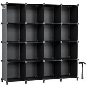 lot 13286 image: Neprock 16 Cubby Storage Organizer, Closet Clothes Storage Organizer, Cube Shelves Closet Organizers and Storage Shelves for Clothing Storage with Hammer, Bookshelf for Kids��Black��
