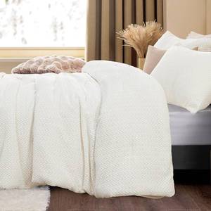 lot 13289 image: ChiXpace Flannel Fleece Queen Comforter Set - Furry White Leaves Pattern Faux Fur Bed Set, Winter Ultra Soft Fuzzy Comfort Set, Velvet Bedding Set for Bed with 2 Pillow Cases