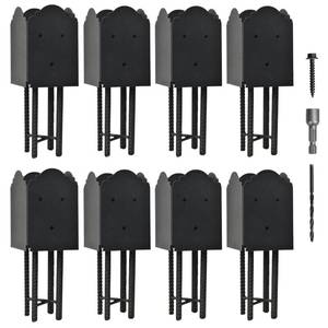 lot 13291 image: 8 Pack Metal Post Base Holder, 4x4 (Internal 3.5x3.5), Post Anchor Brackets Ground Spike Use for Concrete Deck for Wood Fence, Railing, Pergola, Porch (Black)