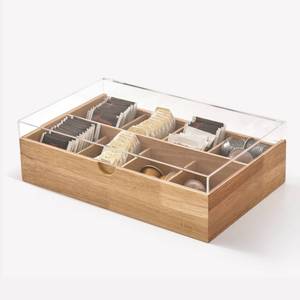 lot 13292 image: LIBKEN Wooden Tea Bag Organizer Box �� 8 Compartment Tea Storage with Clear Lid �� Minimalist Scandinavian Design �� Versatile Wooden Tea Box for Tea Bags, Jewelry, Crafts, Office & Countertop Storage