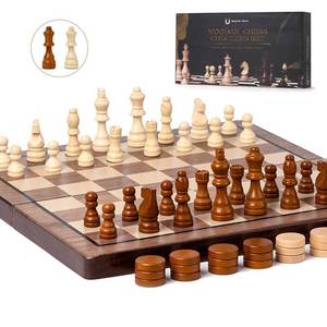 lot 13303 image: Chess Set 15 Chess Board Wooden Magnetic Folding Chess Board Set for Adults & Kids Checkers Game for Kids Portable Travel Chess Game for Beginner 2 Extra Queens (Walnut Color)