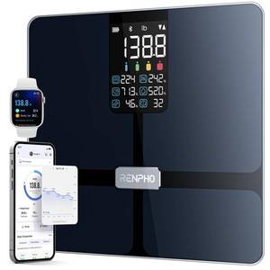 lot 13305 image: RENPHO Scale for Body Weight, Smart Scale with BMI, Body Fat, Muscle Mass, Bluetooth, 13 Metrics with Large Display, Support App Connection, Black, Elis 2X