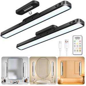 lot 14183 image: WILLED 3W Mirror Lights with Remote Control,Eye-Friendly Magnetic Light Bar with Battery Level Display,Adjustable Color Temperatures Vanity Lights for Mirror,Makeup Lighting for Bathroom(2 Pack)