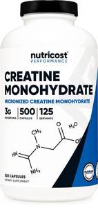 lot 14185 image: Nutricost Micronized Creatine Monohydrate 3,000mg 500 Capsules, 125 Servings, 750mg of Creatine Monohydrate Per Capsule