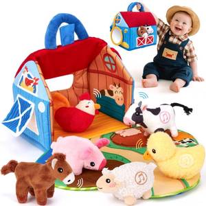 lot 14201 image: hahaland Baby Toys 6-12 Months - Surprise Barn with Stuffed Farm Animals with Real Sounds - Montessori Toys for 6 Month Old Baby Gifts Toddlers Sensory Toy 1 Year Old Boy Girl Gifts Infant Toys