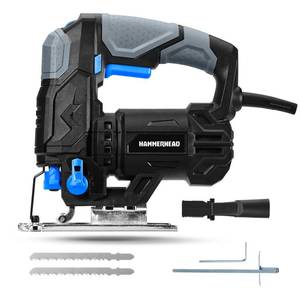 lot 14211 image: Hammerhead 4.8-Amp 34 Inch Jig Saw with 2pcs Wood Cutting Blades, Variable Speed and Orbital Function - HAJS048