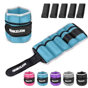 lot 14213 image: Henkelion 1 Pair 10 Lbs Adjustable Ankle Weights For Women Men Kids, Strength Training Wrist Weights Ankle Weights Set For Gym, Fitness Workout, Running, Lifting Exercise Leg Weights - each 5 Lbs Blue