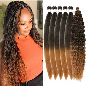 lot 14233 image: Synthetic Boho Braiding Hair Black to Honey Blonde Boho Braids Hair for Braiding Deep Wave 1b27# Boho Braids for Women