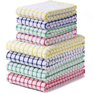 lot 14234 image: Homaxy Kitchen Towels and Dishcloths Set, 16 x 25 and 12 x 12 Inches, Set of 8 Cotton Terry Kitchen Dish Towels, Super Soft and Absorbent Dish Cloths, BlueYellowRedGreen