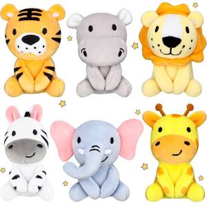 lot 14238 image: Aoriher 6 Pcs Mini Stuffed Forest Animal Bulk Jungle Plush Animal 4 Inch Plush Elephant Lion Tiger Giraffe Panda for Baby Shower Christmas Birthday Gift Stuffer Themed Party Decoration(Lovely)