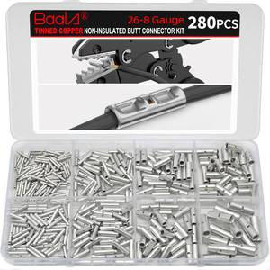 lot 14256 image: BAALA 280 PCS Non Insulated Butt Connectors Kit, 26-8 Gauge Butt Splice Connector Tinned Copper, Butt Connectors Crimp Wire Butt Connector for Wiring