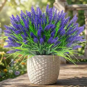 lot 14257 image: Rowfad 22 Pcs Artificial Outdoor Flowers UV Resistant Lavender Fake Greenery Plants Grass with Purple Flowers for Pot Decor for Window Garden Patio Hanging Planter Pathway Front Porch (22, Purple)