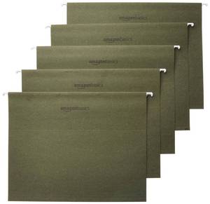 lot 14269 image: Amazon Basics Hanging File Folders with Adjustable Tabs, Sturdy Expandable Document Organizer, Letter Size 8.5x11 inch, Green, 25-Pack