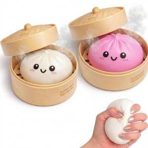 lot 14275 image: Partymelon Dumpling Squishy Mystery Box 2 Pcs - 2026 Upgraded Dumplings Squishes for Adults Teens Squeeze Easter Basket Stuffers & Stocking Stuff Smiling Pink and White