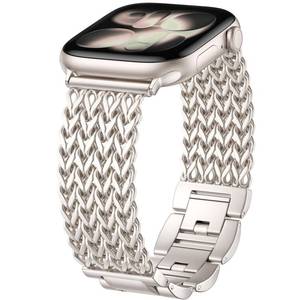 lot 14278 image: Metal Band Compatible with Apple Watch Bands for Women 40mm 41mm 42mm 38mm 44mm 45mm 46mm, Dressy Stainless Steel Link Bracelet, Designer Strap for iWatch Series 11SE10987654321, Starlight