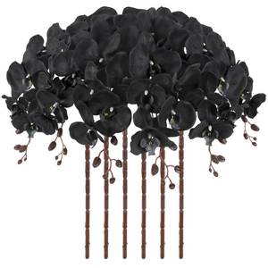 lot 14279 image: ICBOX 6PCS 41in Artificial Orchid Flowers Faux Orchid Velvet Silk Orchids That Look Real Long Stem Artificial Flowers for Tall Vase for Halloween Home Party D�cor (Black)