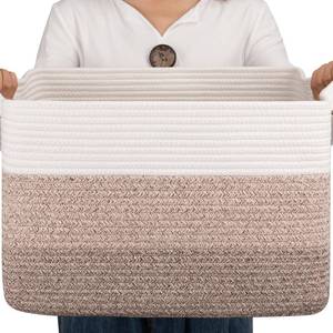 lot 14283 image: OIAHOMY Cotton Rope Basket, Rectangle Woven Baskets for Storage, Nursery Blanket Storage Living Room, Toy Basket With Handle-17.7x13.8x11-Gradient Yellow