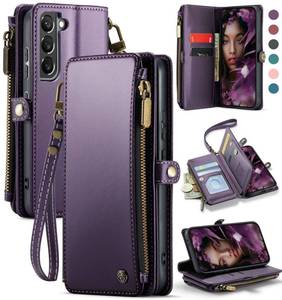 lot 14293 image: Defencase Compatible with Samsung Galaxy S21 5G Case Wallet with RFID Blocking Card Holder for Women Men, PU Leather Magnetic Snap Flip Zipper Strap Wallet Phone Case Fit for Galaxy S21 6.2, Purple