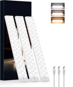 lot 14298 image: Rihvy Under Cabinet Lighting Wireless, 3 Packs Rechargeable Motion Sensor Light Indoor Disassembled, 3 Color Temps Closet Light Stick on, 8 Inches Under Counter Lights for Kitchen, Wardrobe, Bedroom