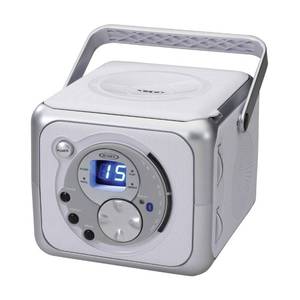 lot 14305 image: Jensen FM Stereo CD555 Bluetooth Boombox, Silver, 7.00 x 9.75 x 6.00 inches