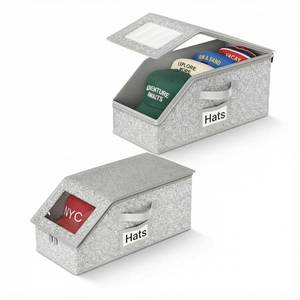 lot 14309 image: AVOKIHI 2 pack Hat Organizer for Baseball Caps - Baseball Caps Storage Organizer with Dustproof Lid, Large Fabric Hat Boxes for Men Closet Shelves, Keeps Cap Shape