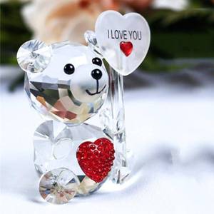 lot 14312 image: gifthub Crystal Bear Statue, Beautiful Glass Bear Decoration Cute Red Love Statue Home Decoration Dining Table Animal Collection,Red Love Transparent Decoration(F)