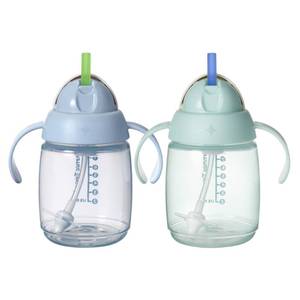 lot 14317 image: Tommee Tippee Starter Weighted Straw Baby & Toddler 10oz Sippy Cup for 6 Months, with Silicone Weighted Straw and Easy-Hold Handles, BPA Free, Blue & Green, Pack of 2