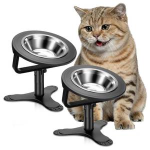 lot 14319 image: Raised Cat Bowls,Elevated Cat Bowls for Indoor Cats with Height-Adjustable Stand,Non-Slip Stainless Steel Cat Bowls,15° Tilted Cat Food Bowls (2 Pack)