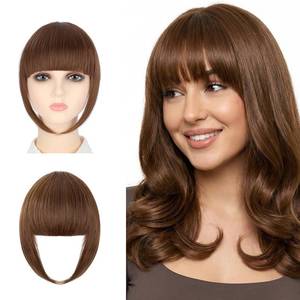 lot 14334 image: Qunlinta Clip In Bangs Fake Bangs Hair piece for Women, 50g Thick Clip-On Hairpiece Fringe with Temples, Curved Clip-In Curtain Bangs Hair Pieces Wig Light Brown