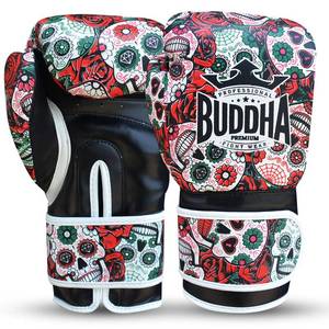 lot 14336 image: BUDDHA FIGHT WEAR - Fantasy Luzbel Boxing Gloves - Muay Thai - Kick Boxing Synthetic Leather - Odor Resistant Inner Fabric - Reinforced Seams (Red, 16 Oz)